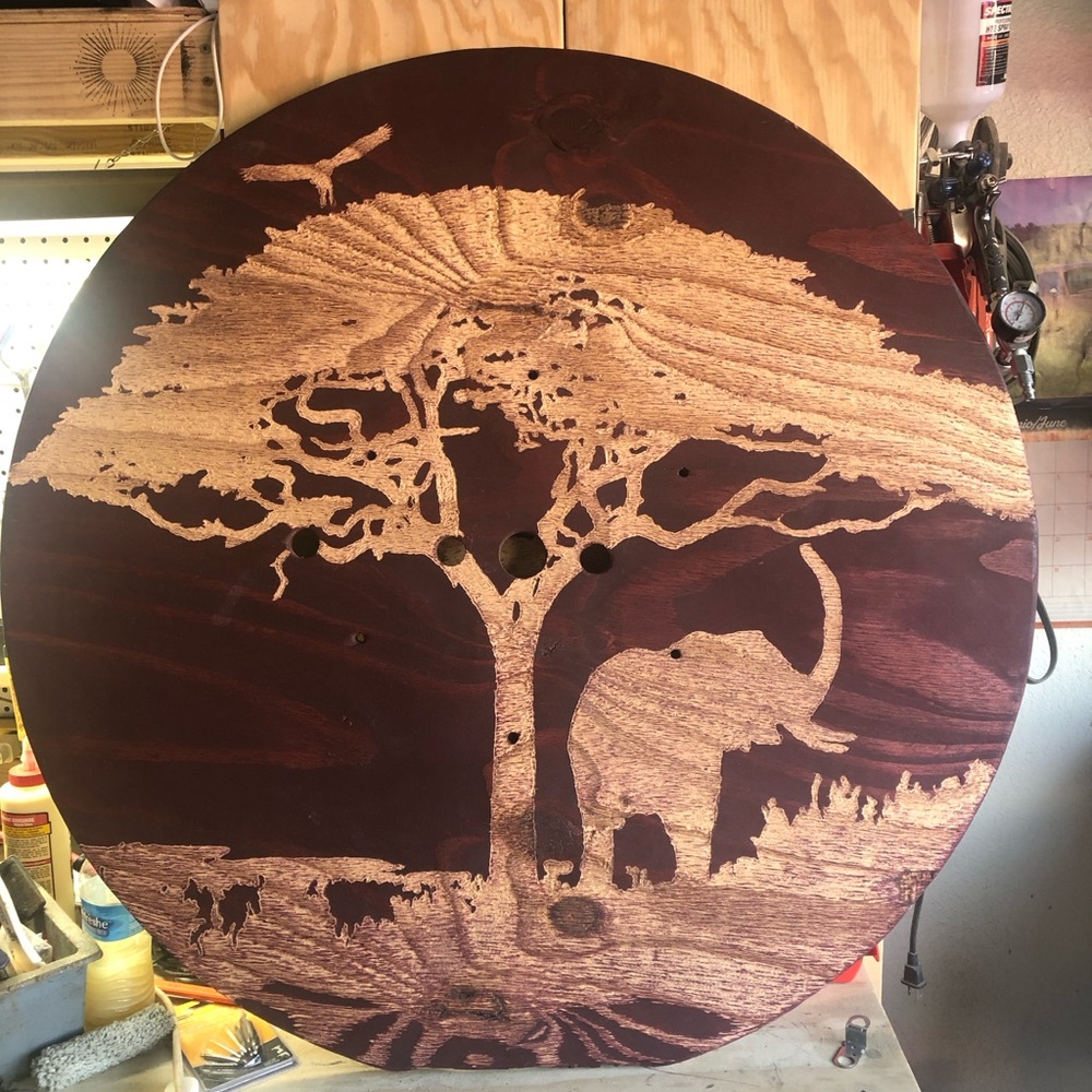 Wooden Elephant and Tree Wall Art